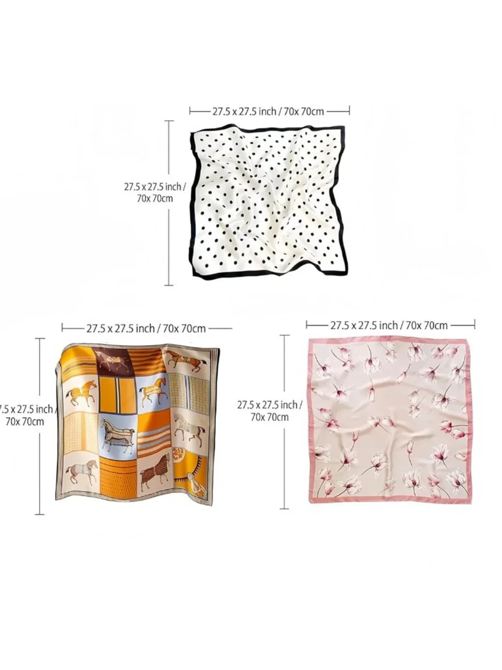 3 Pack Polka Dot Satin Square Scarves - Versatile Silk Feeling Head Wraps & Neck